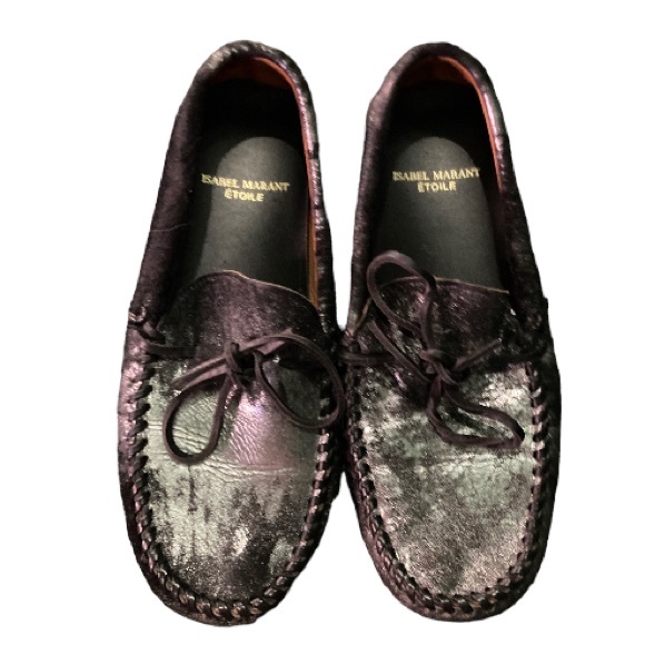 Isabel Marant Fell Pony Hair Black Silver Metallic Moccasin Loafer - Picture 10 of 15